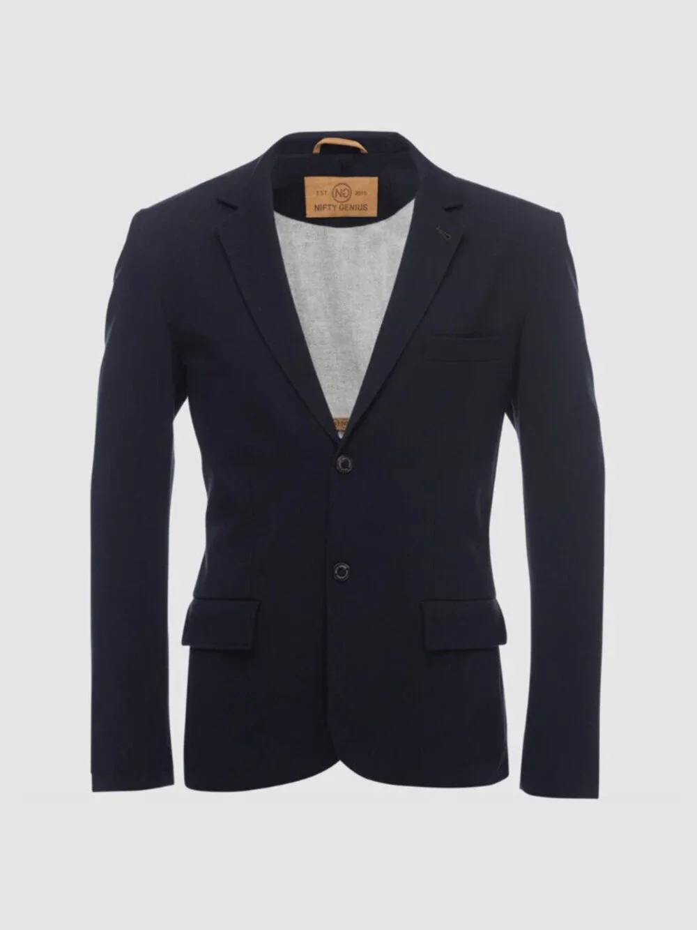 Nifty Genius Notched Lapel Cotton Stretch Single Breasted Blazer Dark Blue, M